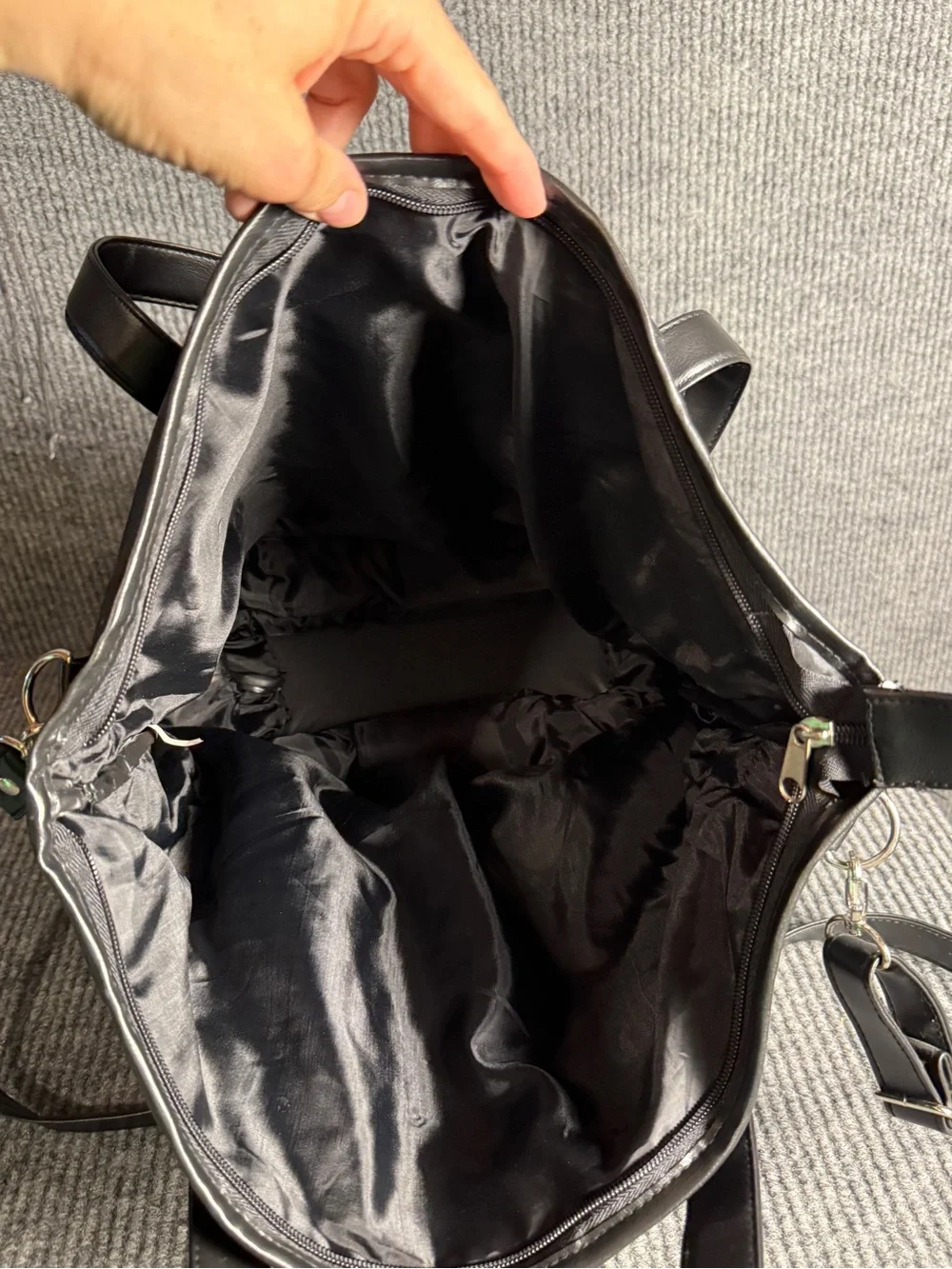Vintage Black Leather Patchwork Expandable Travel Bag Tote XL